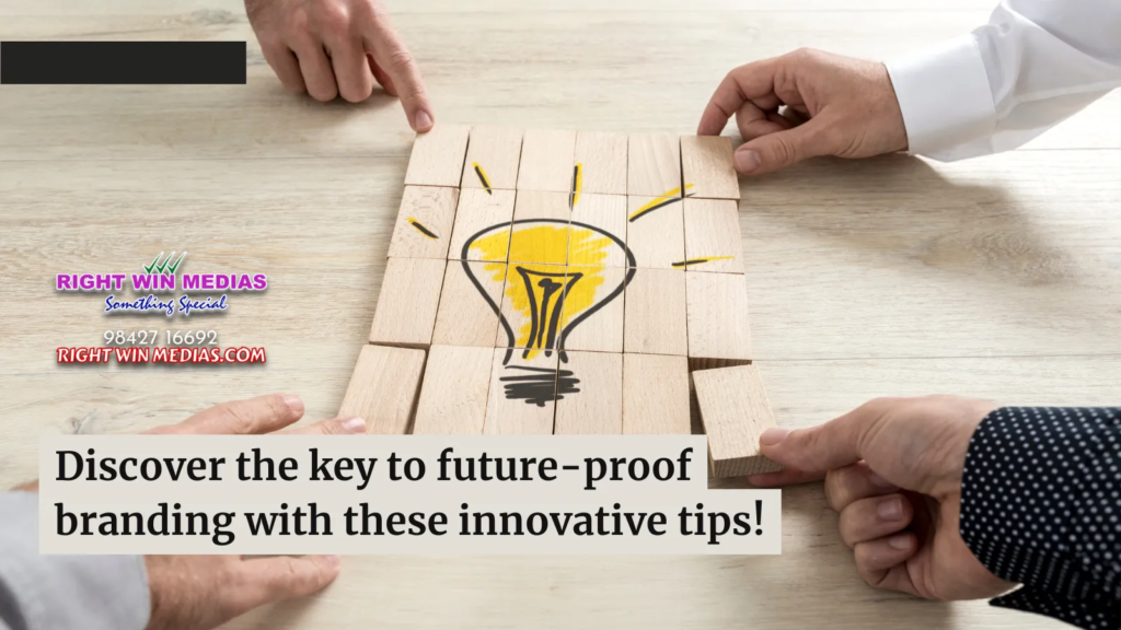 Hands placing wooden blocks with a lightbulb drawing, accompanied by text: "Discover the key to future-proof branding with these innovative tips!