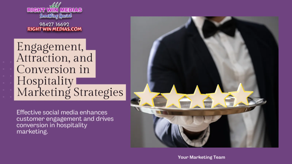 Hospitality marketing strategies: engagement, attraction, conversion. Effective social media enhances customer engagement.